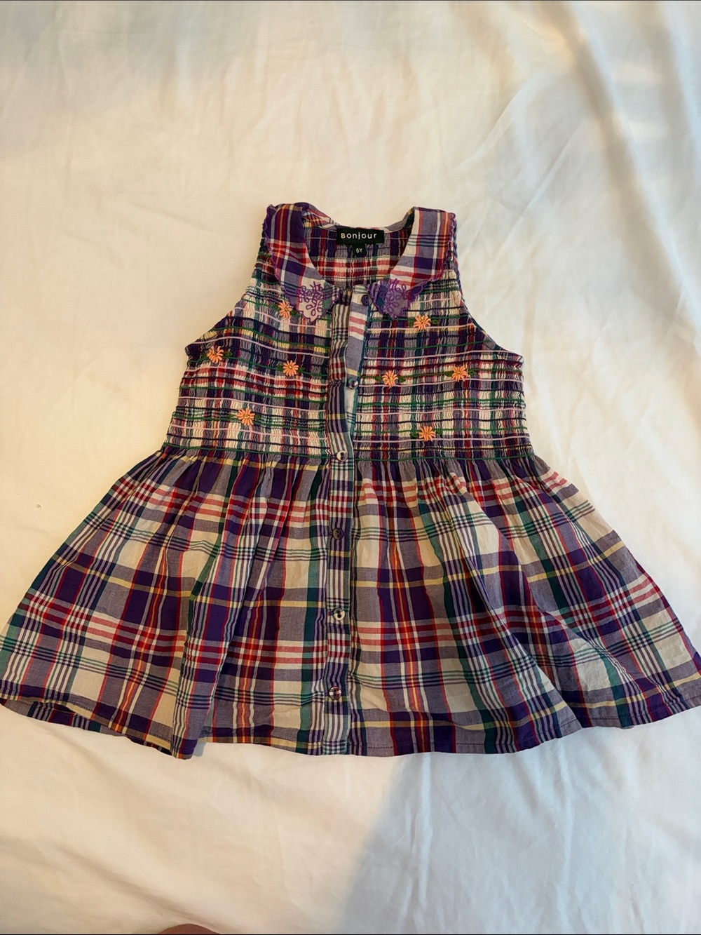 Bonjour Purple Plaid Girls' Sleeveless Blouse